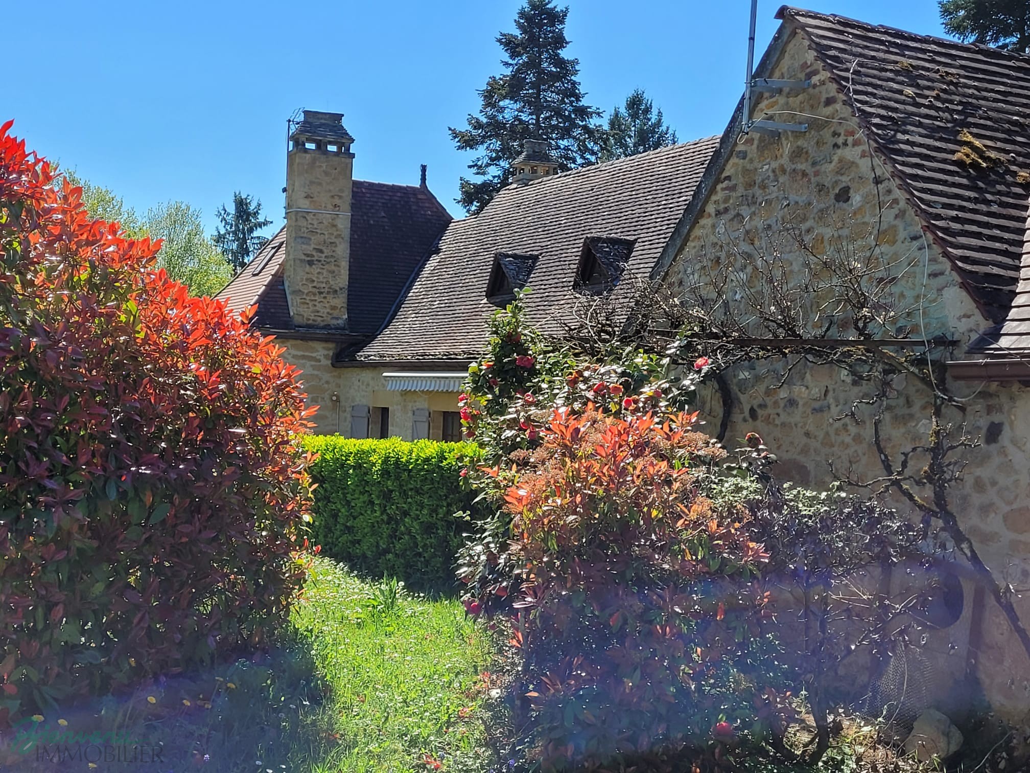 Bel ensemble immobilier avec Charmante maison principale en pierre, d’environ 155 m² habitables, et Gîte d’environ 65 m² habitables